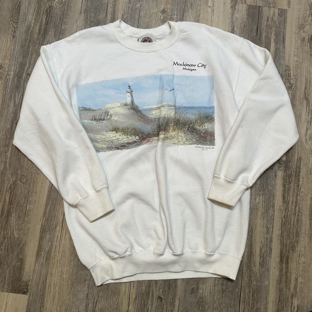 Vintage Northern Woods Mackinaw City Michigan Lighthouse Sweatshirt Men's Medium
